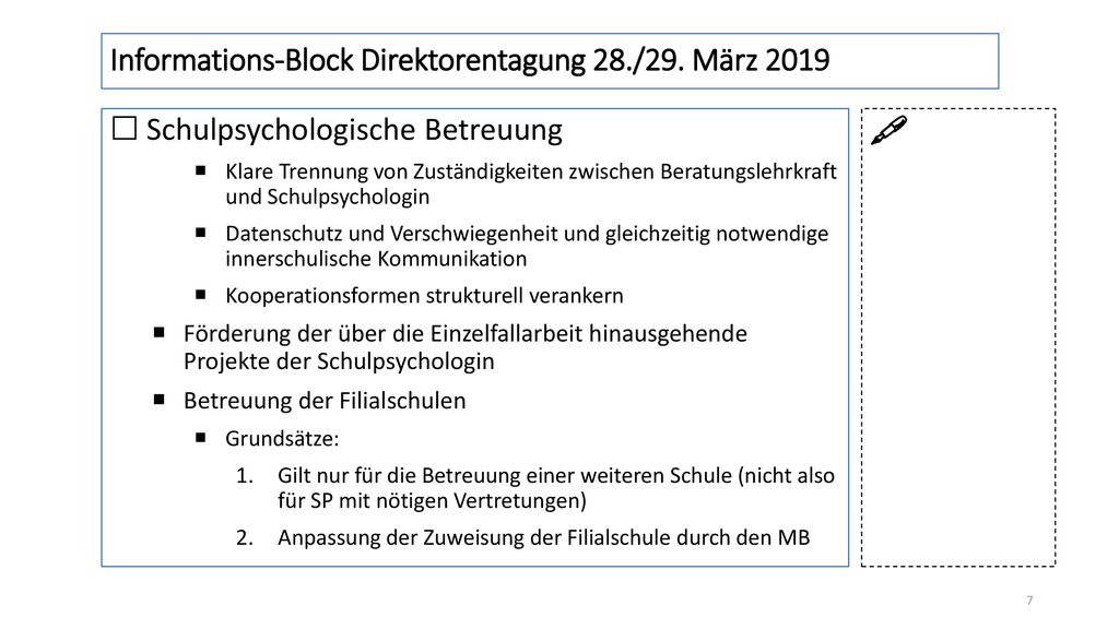 Informations-Block Direktorentagung 28./29. März 2019