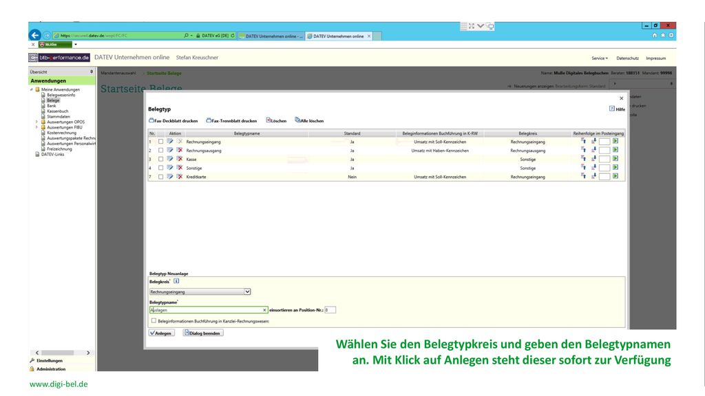 Wählen Sie den Belegtypkreis und geben den Belegtypnamen an