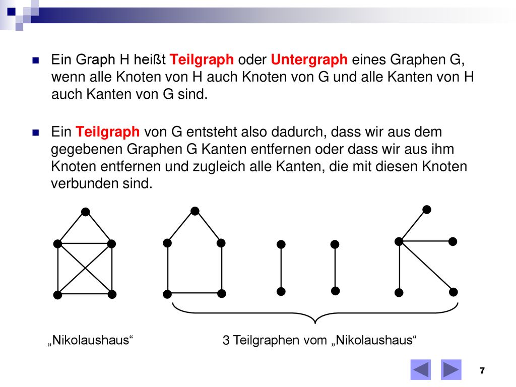 Ein Graph H heißt Teilgraph oder Untergraph eines Graphen G,