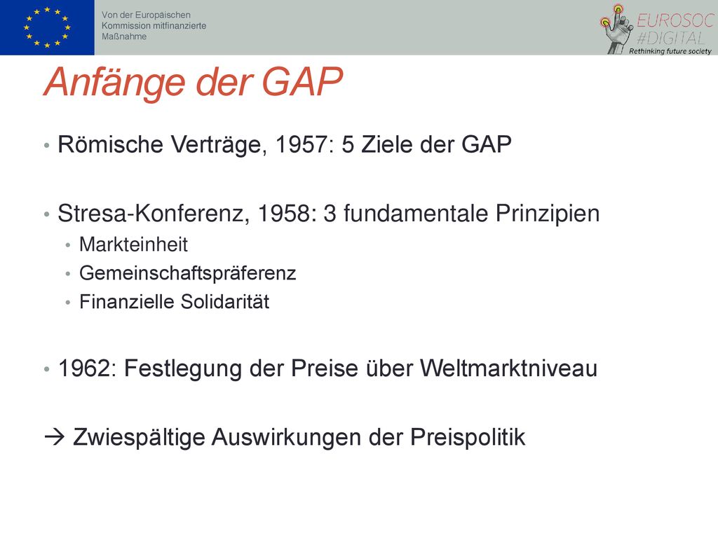Anfänge der GAP Römische Verträge, 1957: 5 Ziele der GAP