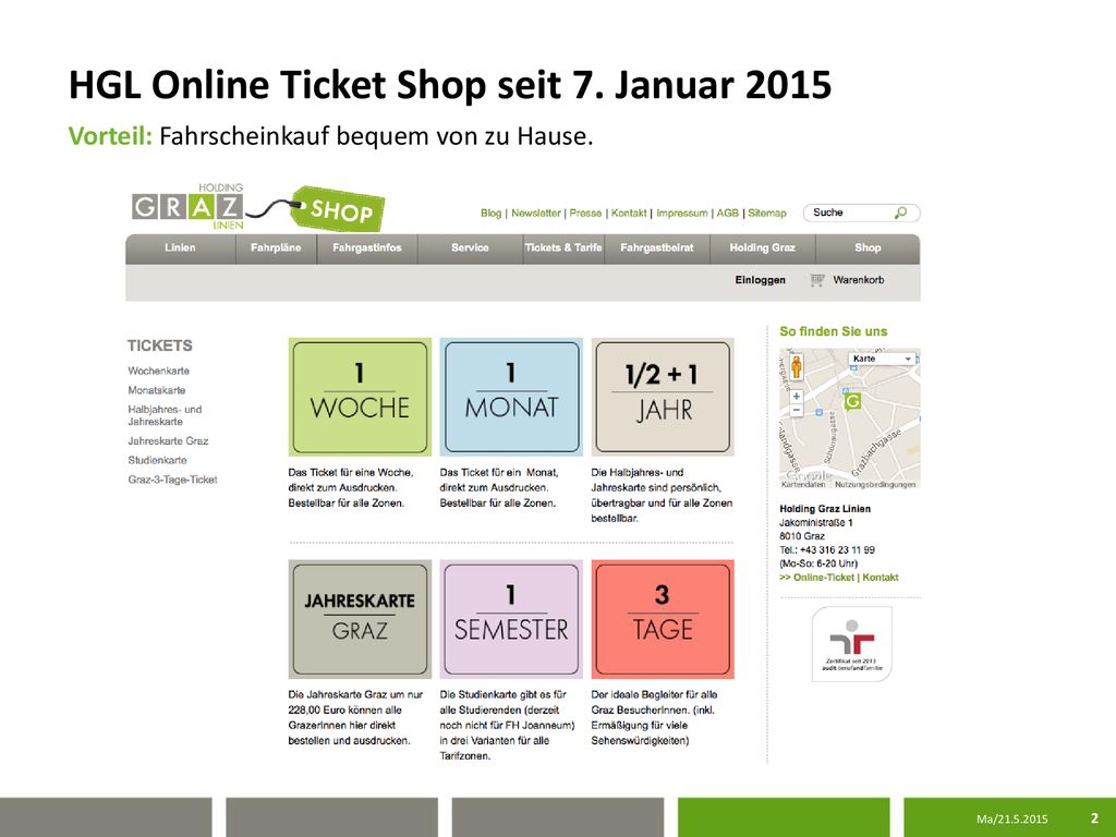 HGL Online Ticket Shop seit 7. Januar 2015