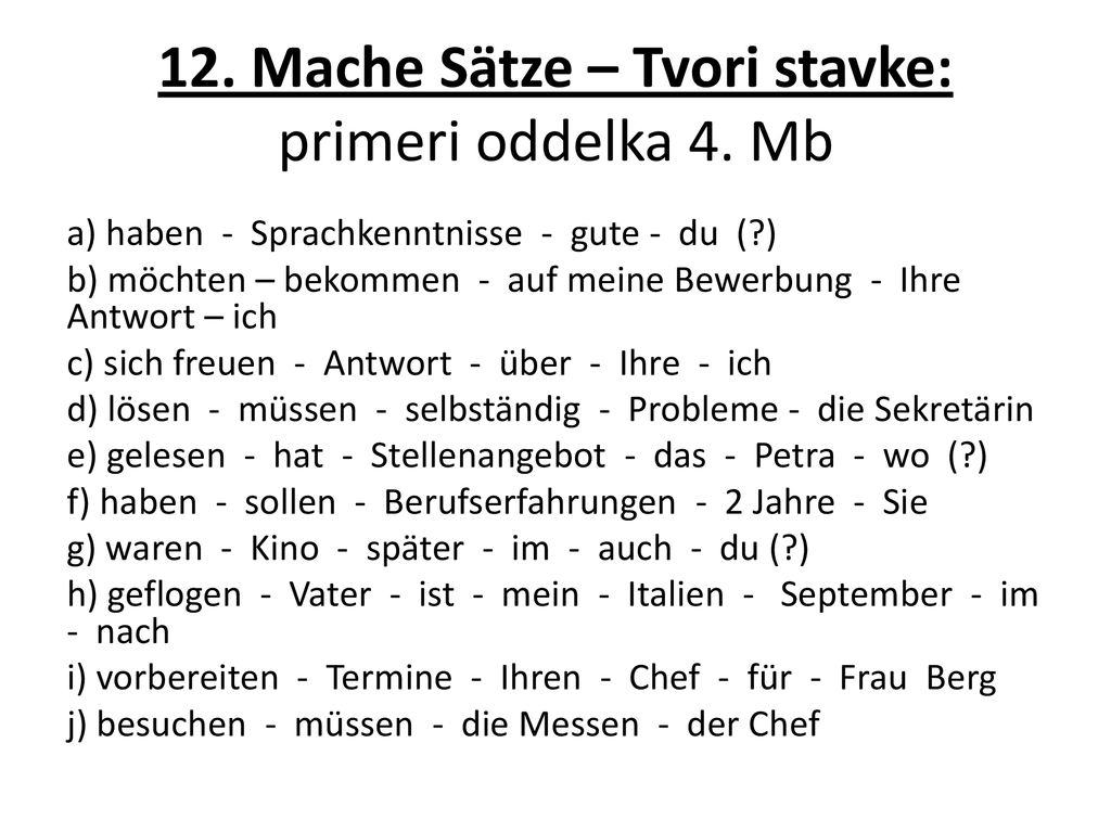 12. Mache Sätze – Tvori stavke: primeri oddelka 4. Mb