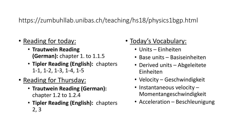 Reading for today: Trautwein Reading (German): chapter 1. to