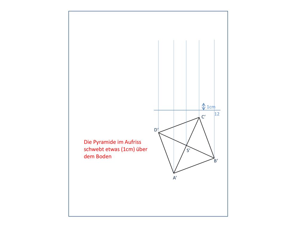 Die Pyramide im Aufriss schwebt etwas (1cm) über dem Boden