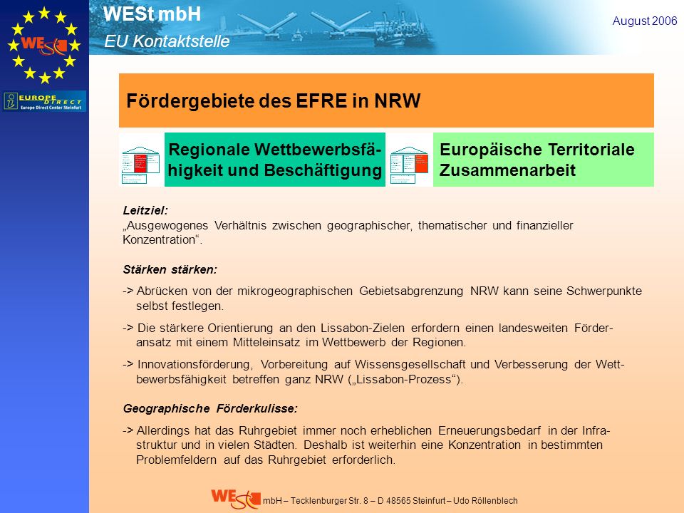Fördergebiete des EFRE in NRW
