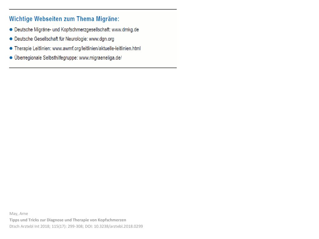 May, Arne Tipps und Tricks zur Diagnose und Therapie von Kopfschmerzen.
