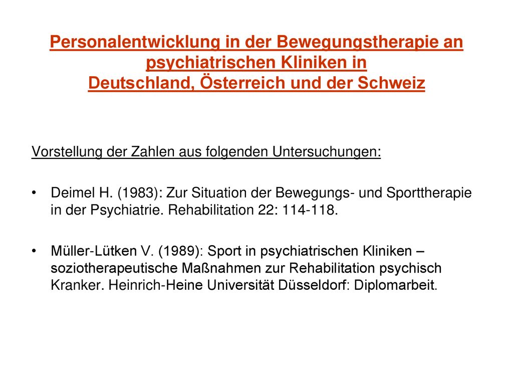 Personalentwicklung in der Bewegungstherapie an psychiatrischen Kliniken in Deutschland, Österreich und der Schweiz