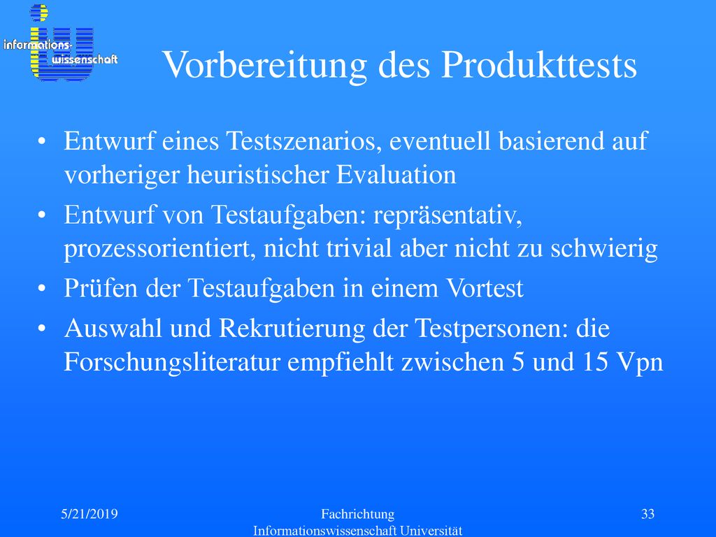 Vorbereitung des Produkttests