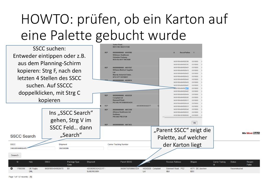 HOWTO: prüfen, ob ein Karton auf eine Palette gebucht wurde