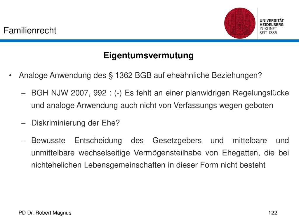 Eigentumsvermutung Analoge Anwendung des § 1362 BGB auf eheähnliche Beziehungen