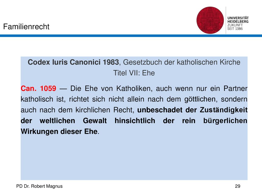 Codex Iuris Canonici 1983, Gesetzbuch der katholischen Kirche Titel VII: Ehe Can.