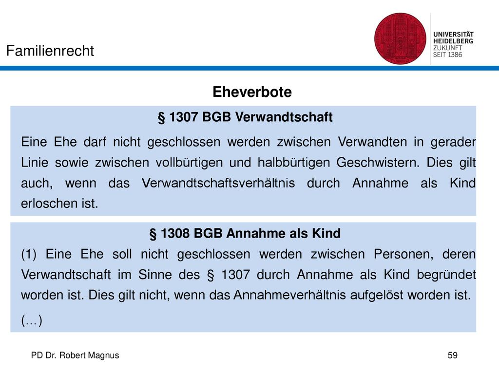 § 1307 BGB Verwandtschaft § 1308 BGB Annahme als Kind