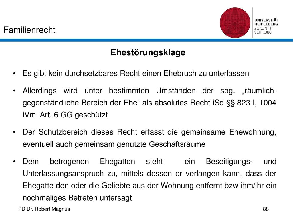 Ehestörungsklage Es gibt kein durchsetzbares Recht einen Ehebruch zu unterlassen.