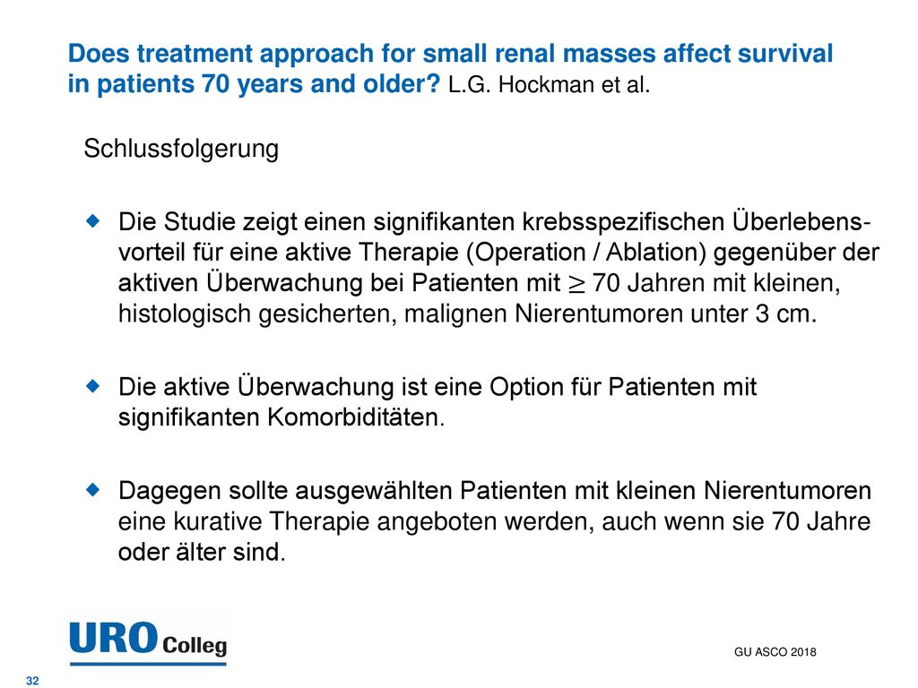 Does treatment approach for small renal masses affect survival in patients 70 years and older L.G. Hockman et al.