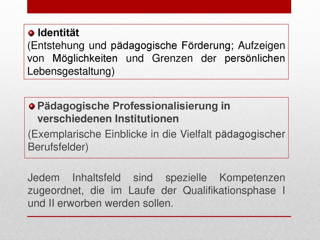 Identität (Entstehung und pädagogische Förderung; Aufzeigen von Möglichkeiten und Grenzen der persönlichen Lebensgestaltung)