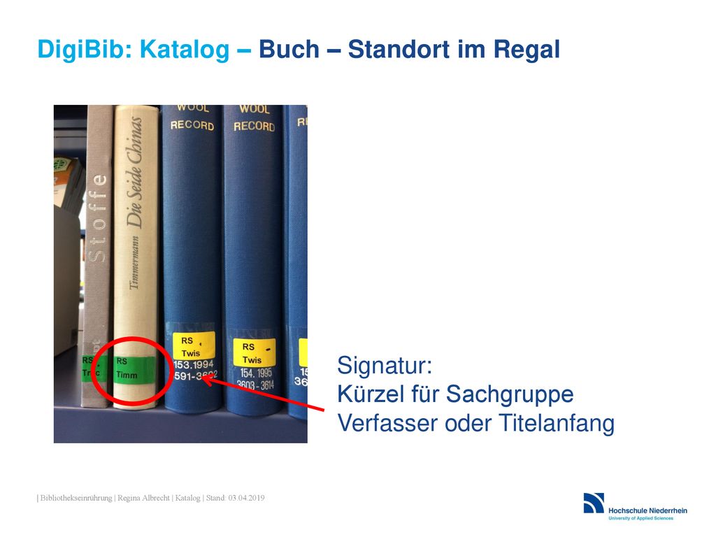 DigiBib: Katalog – Buch – Standort im Regal