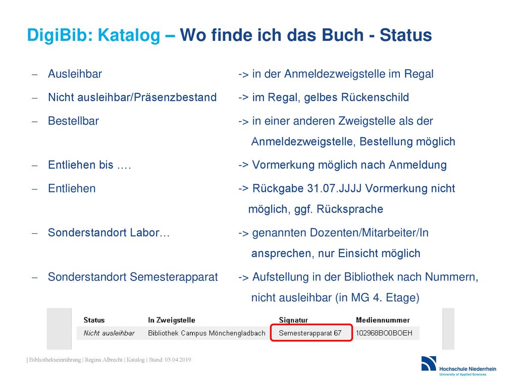 DigiBib: Katalog – Wo finde ich das Buch - Status
