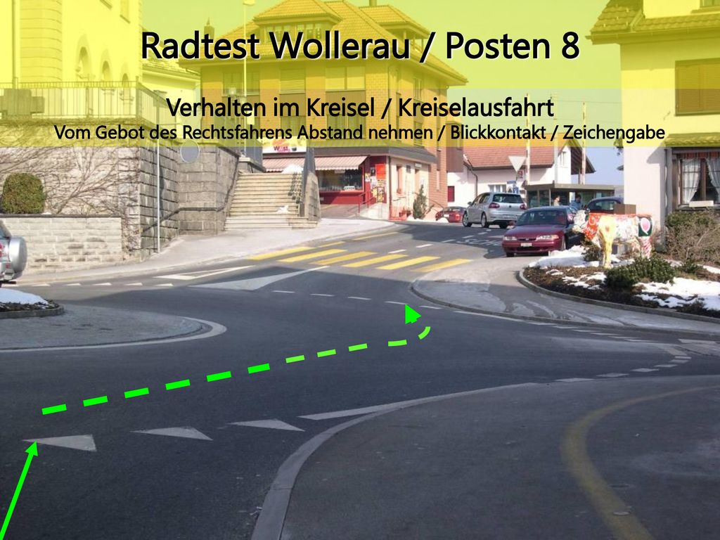 Radtest Wollerau / Posten 8 Verhalten im Kreisel / Kreiselausfahrt