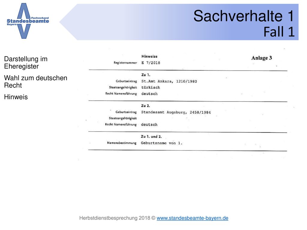 Fall 1 Darstellung im Eheregister Wahl zum deutschen Recht Hinweis