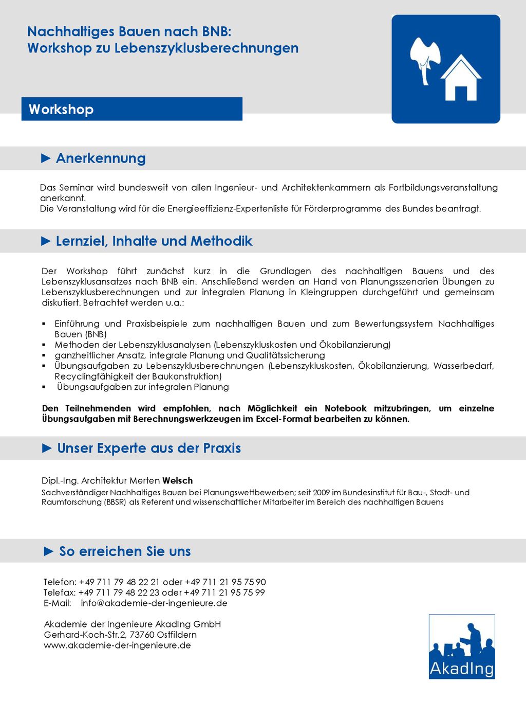 Nachhaltiges Bauen nach BNB: Workshop zu Lebenszyklusberechnungen