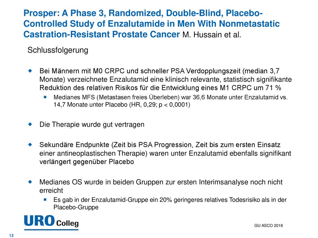 Prosper: A Phase 3, Randomized, Double-Blind, Placebo-Controlled Study of Enzalutamide in Men With Nonmetastatic Castration-Resistant Prostate Cancer M. Hussain et al.