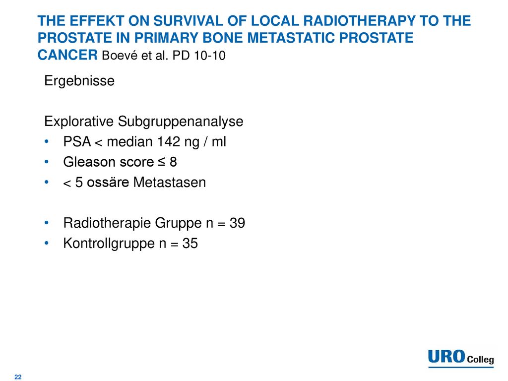 Explorative Subgruppenanalyse PSA < median 142 ng / ml