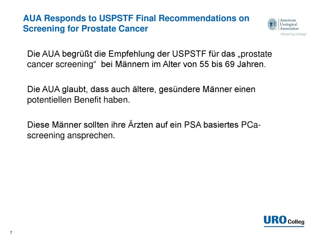 AUA Responds to USPSTF Final Recommendations on Screening for Prostate Cancer