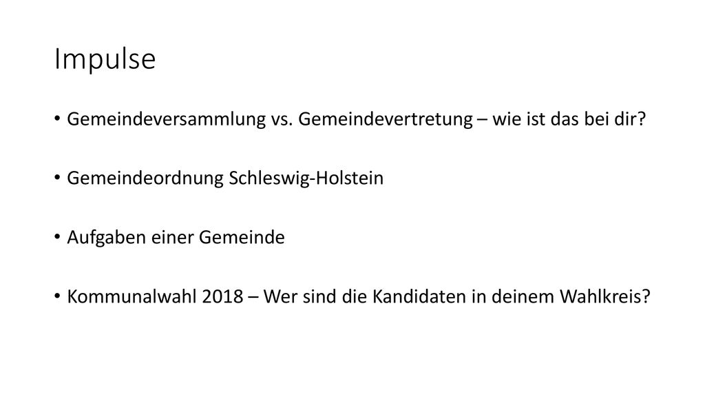 Impulse Gemeindeversammlung vs. Gemeindevertretung – wie ist das bei dir Gemeindeordnung Schleswig-Holstein.