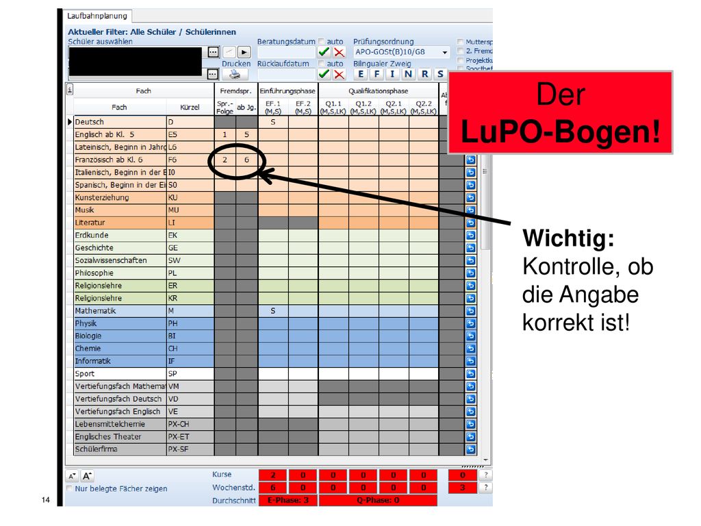 Der LuPO-Bogen! Wichtig: Kontrolle, ob die Angabe korrekt ist!