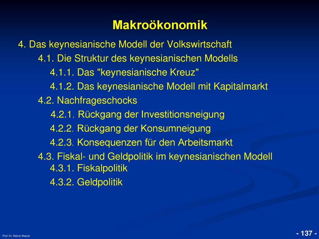 Makroökonomik 4. Das keynesianische Modell der Volkswirtschaft