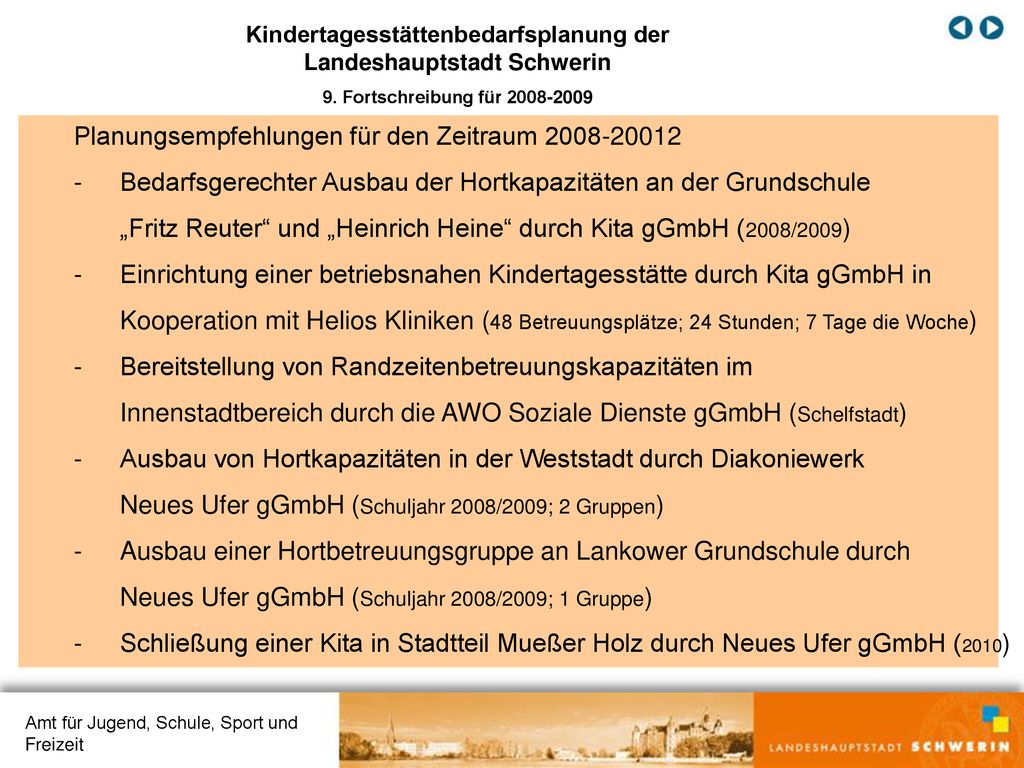 Kindertagesstättenbedarfsplanung der Landeshauptstadt Schwerin