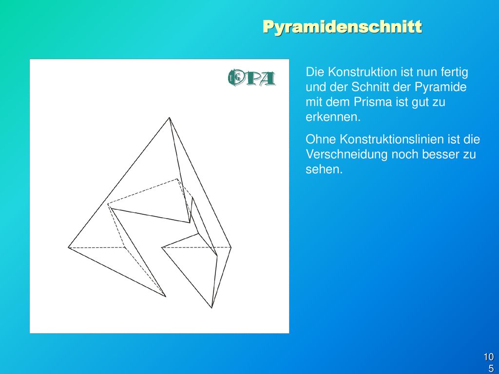Pyramidenschnitt Die Konstruktion ist nun fertig und der Schnitt der Pyramide mit dem Prisma ist gut zu erkennen.