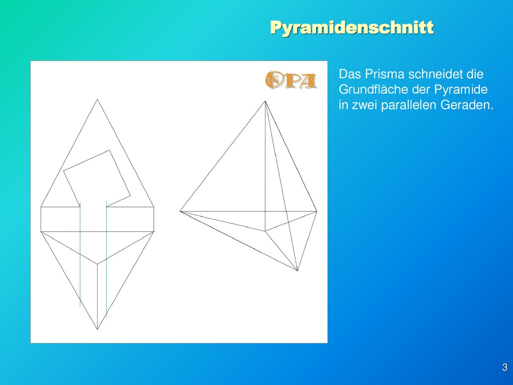 Pyramidenschnitt Das Prisma schneidet die Grundfläche der Pyramide in zwei parallelen Geraden.