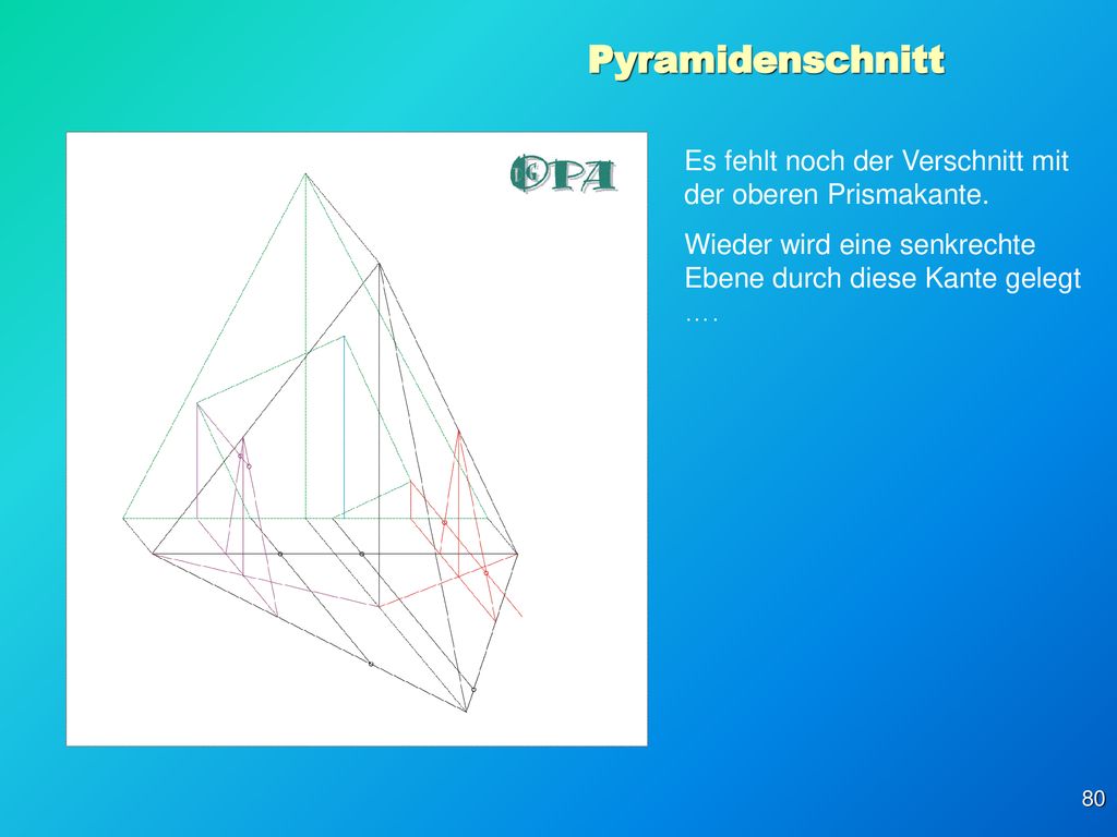 Pyramidenschnitt Es fehlt noch der Verschnitt mit der oberen Prismakante.