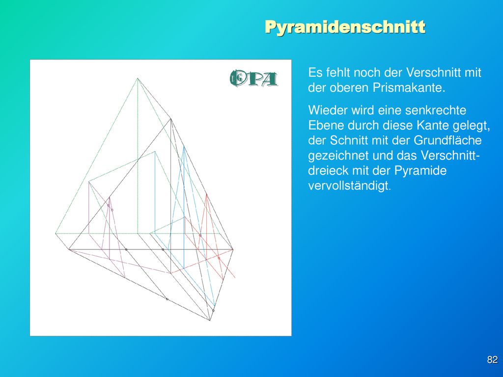 Pyramidenschnitt Es fehlt noch der Verschnitt mit der oberen Prismakante.
