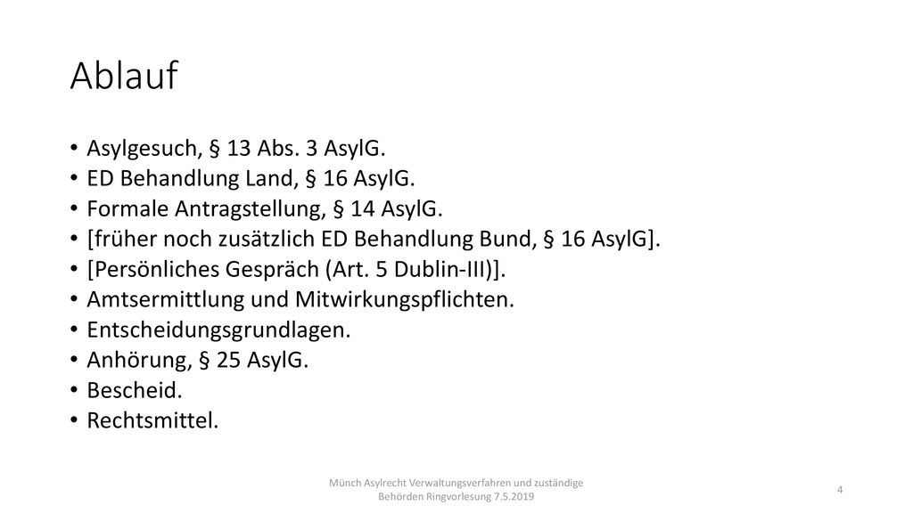 Ablauf Asylgesuch, § 13 Abs. 3 AsylG. ED Behandlung Land, § 16 AsylG.
