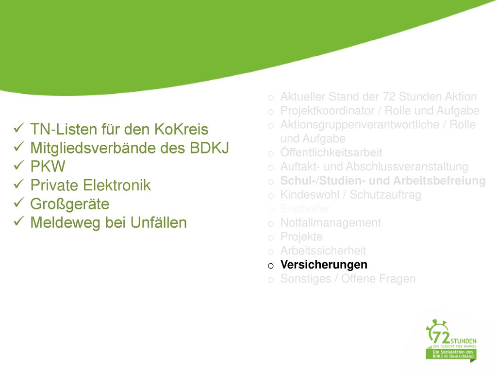 TN-Listen für den KoKreis Mitgliedsverbände des BDKJ PKW