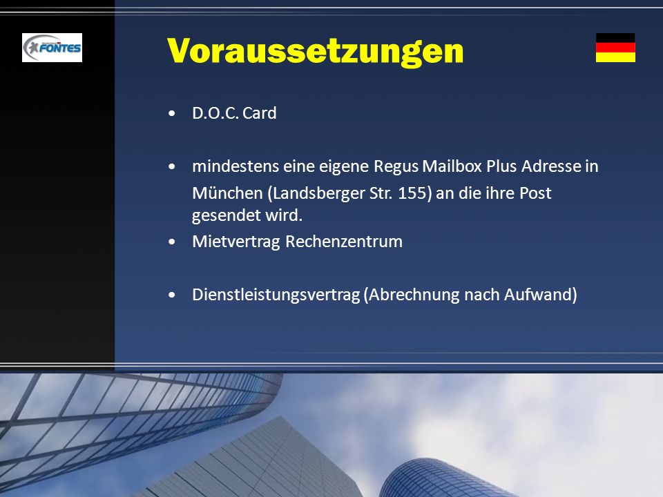 Voraussetzungen D.O.C. Card
