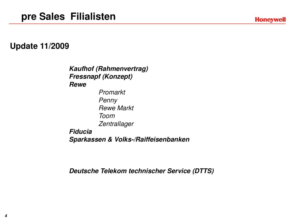 pre Sales Filialisten Update 11/2009 Kaufhof (Rahmenvertrag)