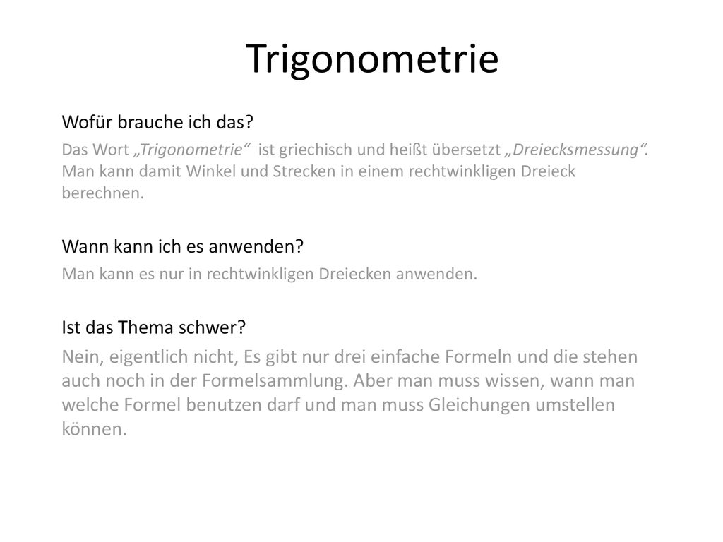 Trigonometrie Wofür brauche ich das Wann kann ich es anwenden