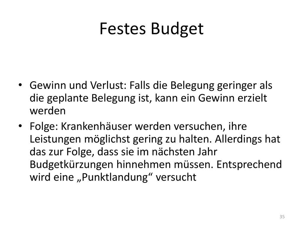 Festes Budget Gewinn und Verlust: Falls die Belegung geringer als die geplante Belegung ist, kann ein Gewinn erzielt werden.