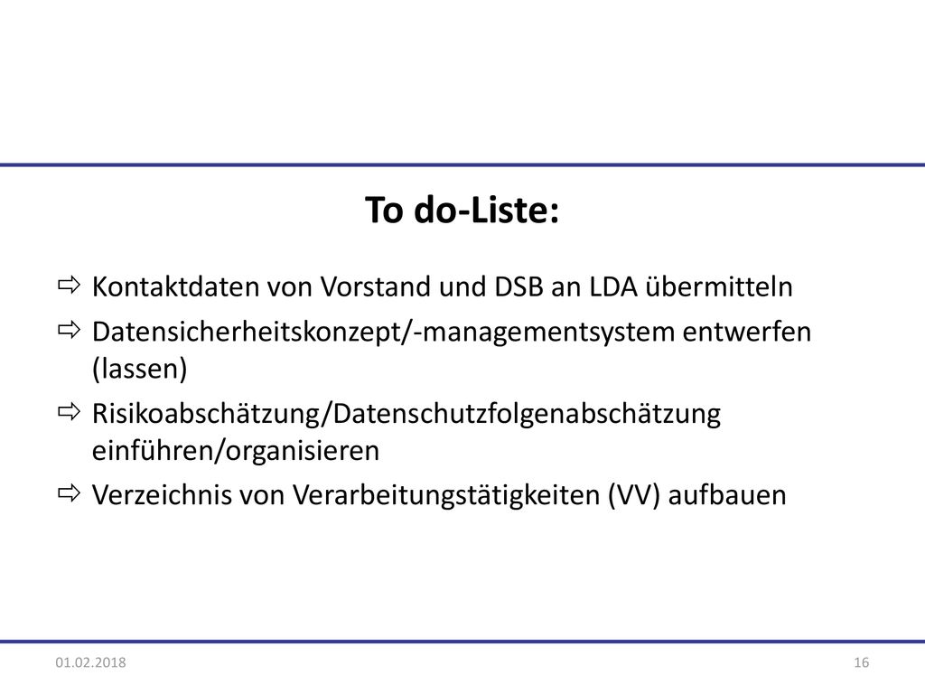 To do-Liste: Kontaktdaten von Vorstand und DSB an LDA übermitteln