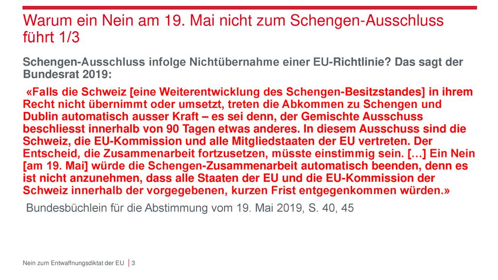 Warum ein Nein am 19. Mai nicht zum Schengen-Ausschluss führt 1/3