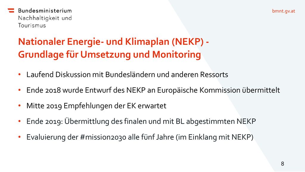 Nationaler Energie- und Klimaplan (NEKP) - Grundlage für Umsetzung und Monitoring