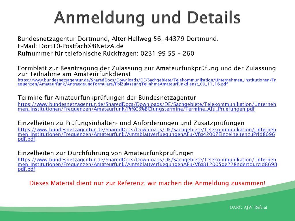 Anmeldung und Details Bundesnetzagentur Dortmund, Alter Hellweg 56, Dortmund.