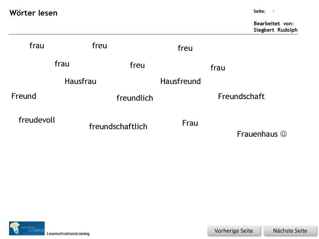 Wörter lesen frau freu freu frau freu frau Hausfrau Hausfreund Freund