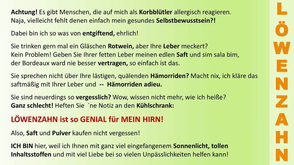 L Ö W E N Z A H N LÖWENZAHN ist so GENIAL für MEIN HIRN!
