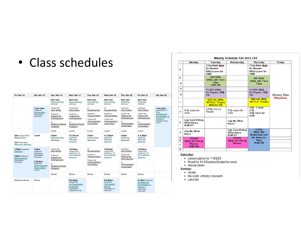 Class schedules