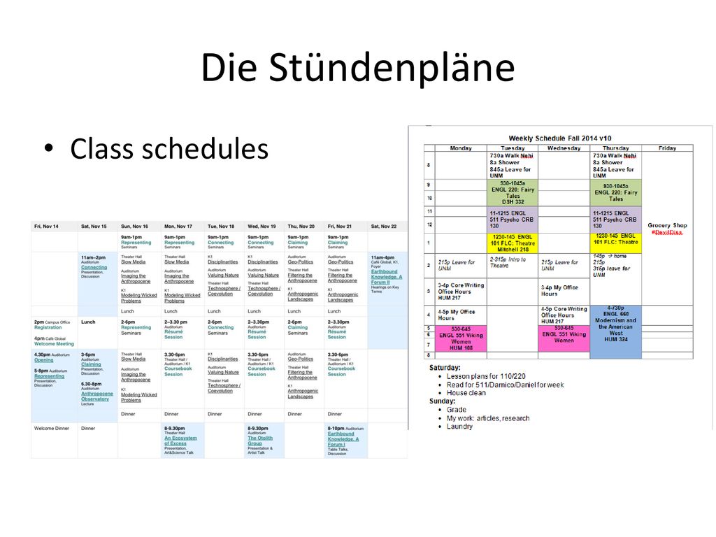 Die Stündenpläne Class schedules