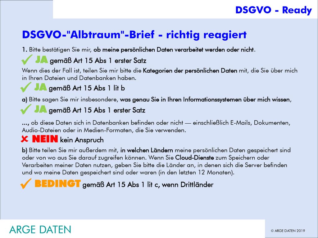      DSGVO- Albtraum -Brief - richtig reagiert ARGE DATEN